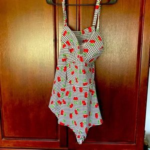 Cherries and gingham push skirted swimsuit NWT